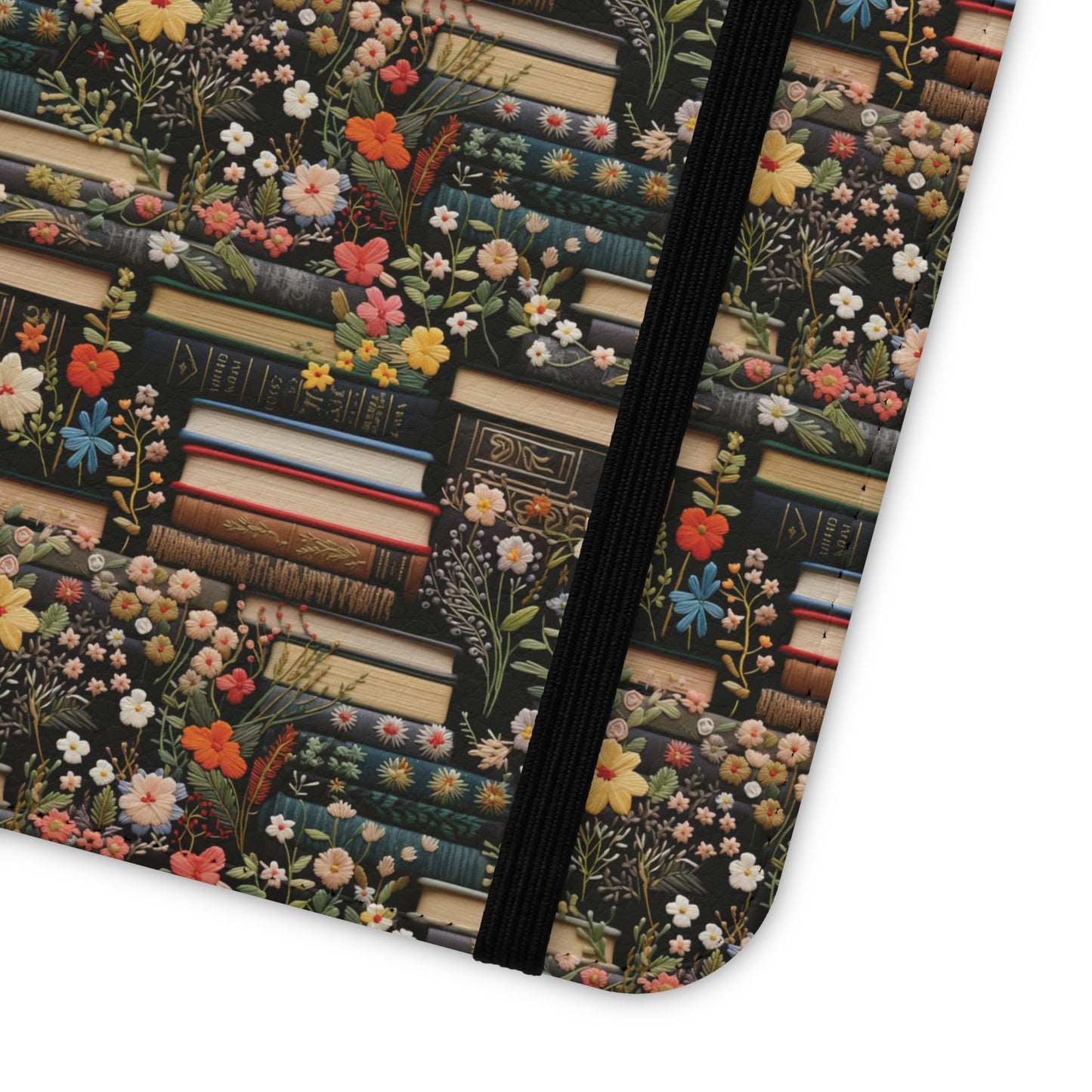 Book Stack Floral Flip iPhone and Samsung Phone Case — Vintage Library Wallet Cover.