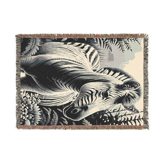 Zebra Illustration Tapestry Woven Blanket