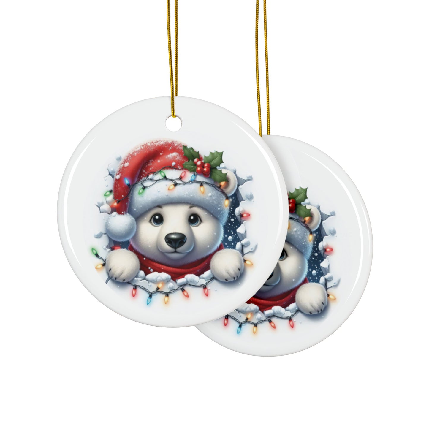 Polar Bear Ceramic Ornaments, 2-Side Print, (1pc, 3pcs, 5pcs, 10pcs)