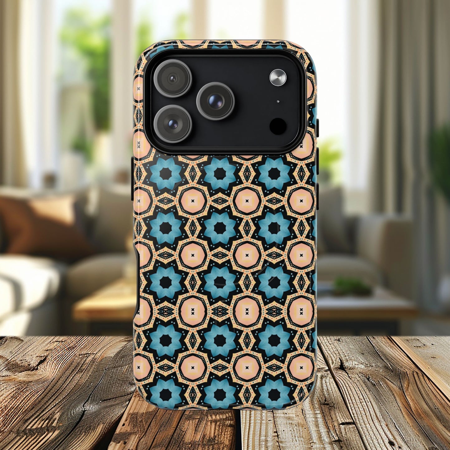 Sahara Star Mosaic Colorful Geometric iPhone Cases, Tough Magnetic iPhone Cases, Vibrant Design iPhone Cover, Durable iPhone Protection, Stylish Tech Accessories.