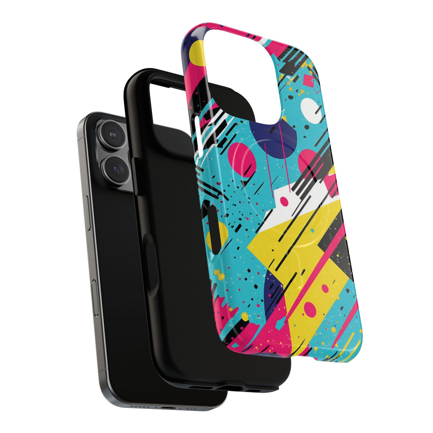 Retro Pop Vibes Magnetic iPhone Case with Abstract Design, Tough iPhone Cover, iPhone Accessory, Gift for Tech Lovers, Trendy iPhone Protector