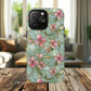 Aqua Bloom Serenity Tough iPhone Magnetic Cases, Cute Flower Design, Stylish Protection, Gift for Her, Trendy Accessories, iPhone MagSafe Accessory.
