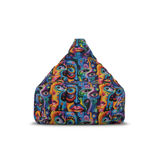 Psychedelic Visions Vibrant Artistic Bean Bag Chair Cover - Colorful Abstract Design for Cozy Spaces