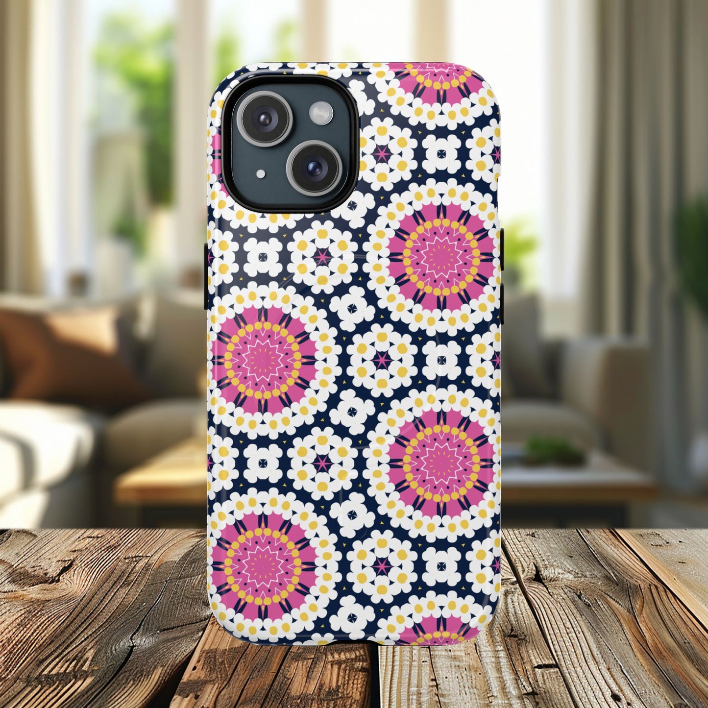 Petal Prism Pop Tough Magnetic iPhone Case, Tough Protection, Unique Design, Gift for Her, iPhone Accessories, Boho Style, Floral MagSafe Accessory.