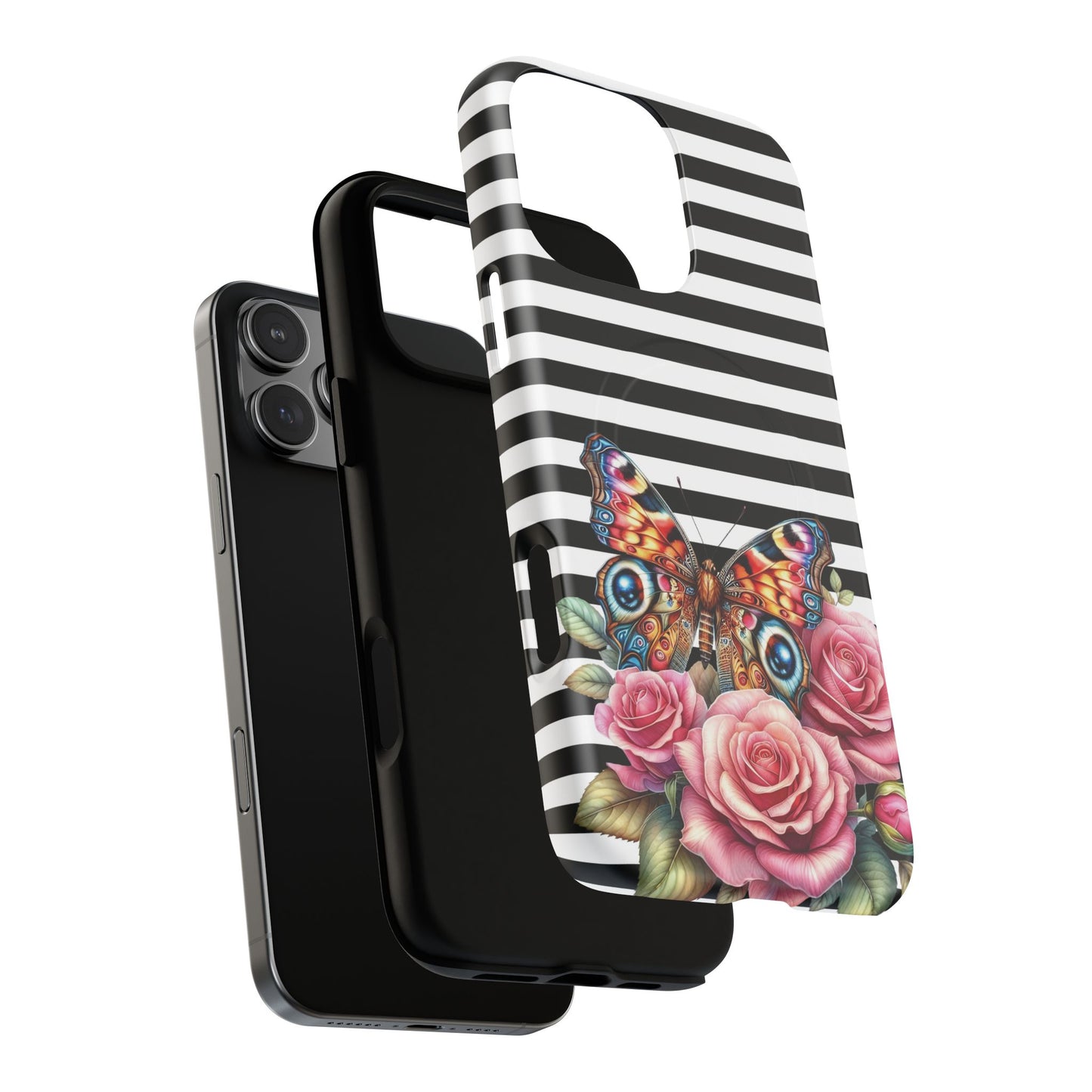 Butterfly & Roses Tough iPhone Magnetic Case, Floral iPhone Cover, Nature-Inspired, Gift for Her, Trendy Accessories