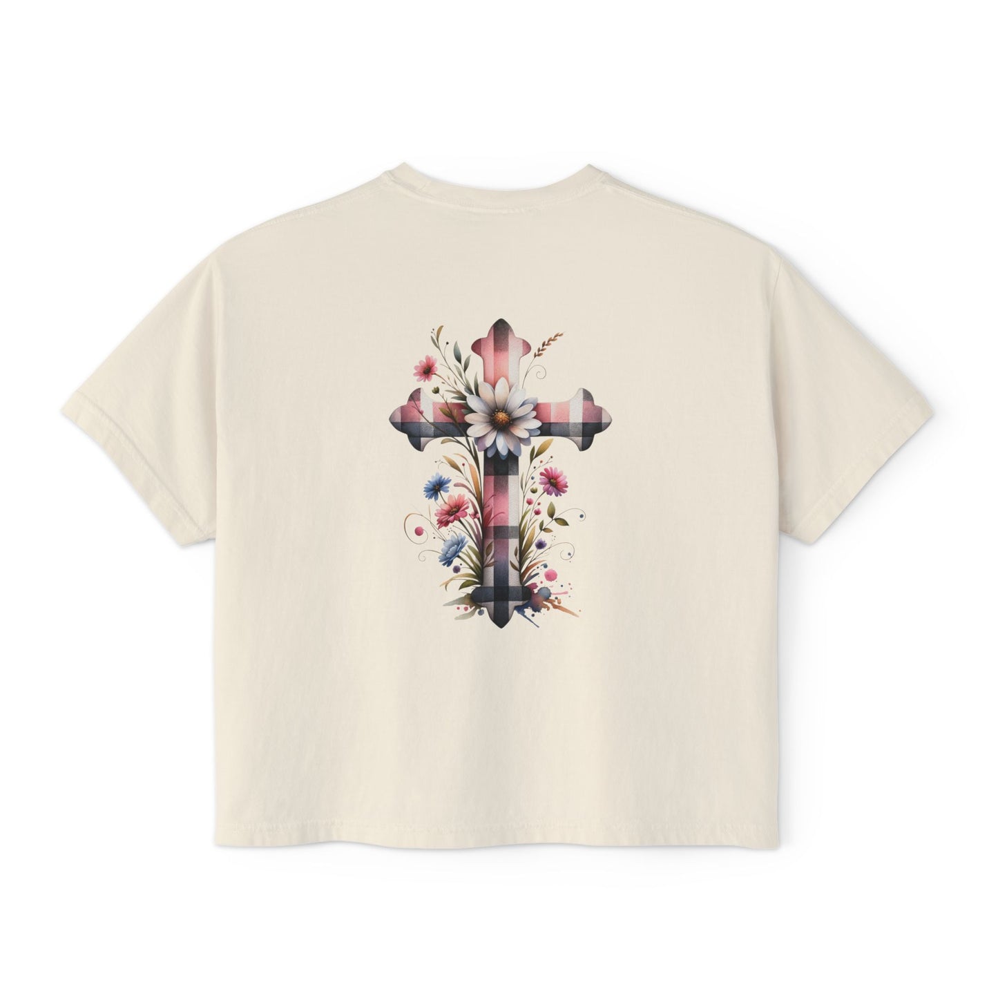 Faith and Floral Cross Women's Comfort Colors Boxy Tee