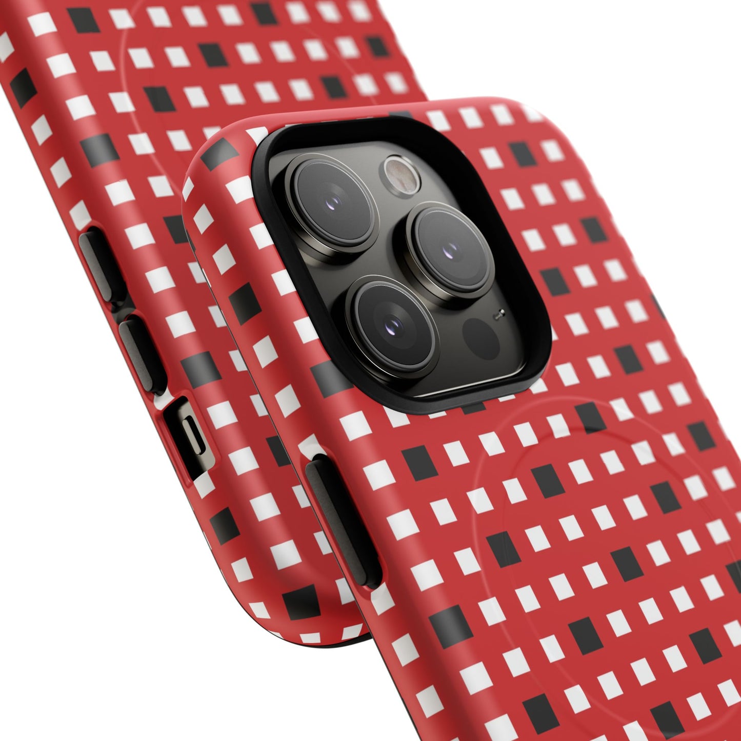 Crimson Gridlock Tough iPhone Magnetic Cases, Durable iPhone Accessories, Gift for Tech Lovers, Modern Design
