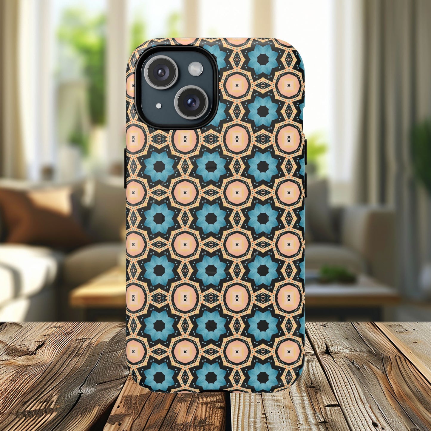 Sahara Star Mosaic Colorful Geometric iPhone Cases, Tough Magnetic iPhone Cases, Vibrant Design iPhone Cover, Durable iPhone Protection, Stylish Tech Accessories.