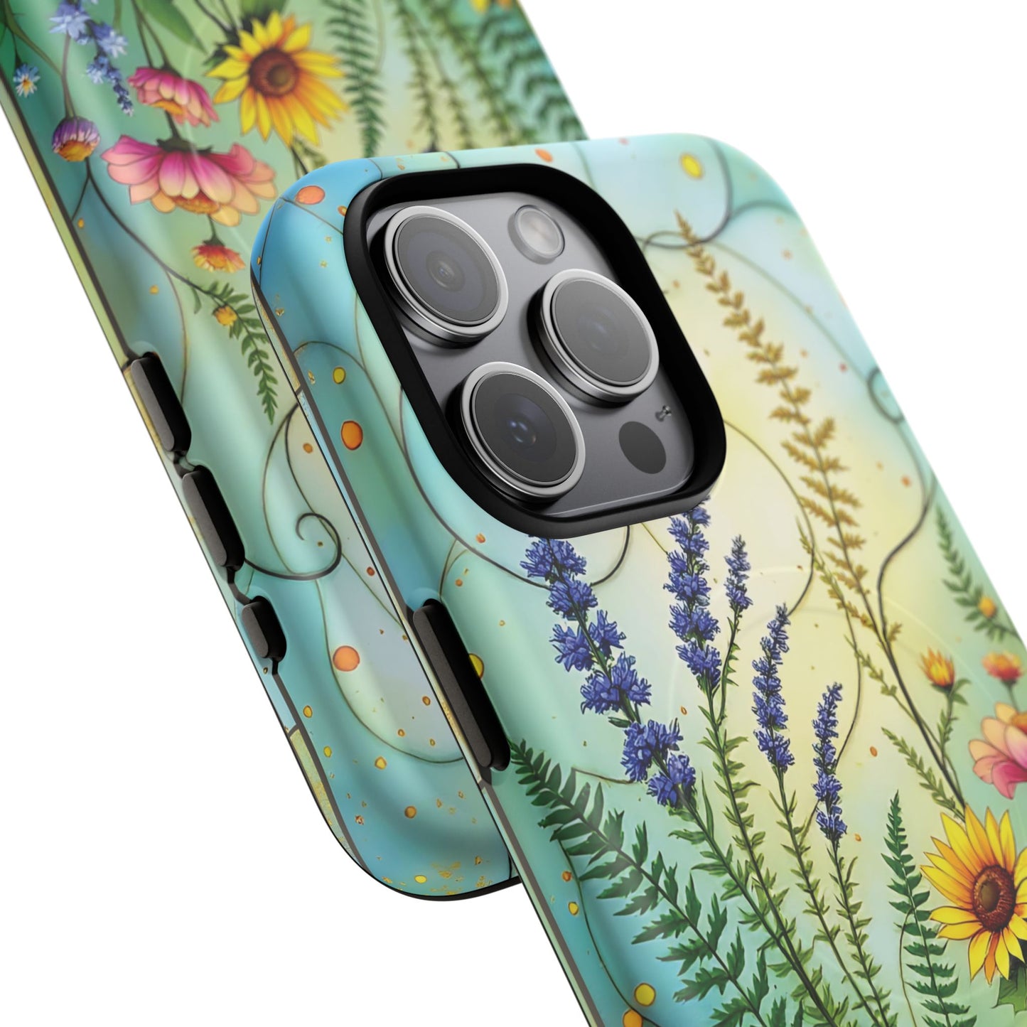 Floral Stained Harmony Glass Tough Magnetic Phone Case | Nature Inspired Design | Durable Protection | Gift for Nature Lovers | Spring Vibe