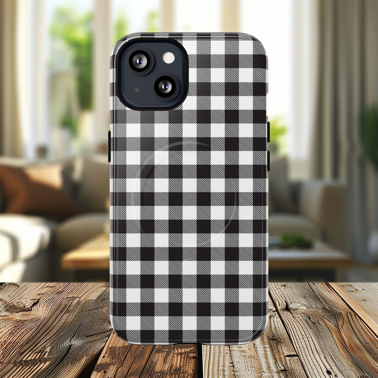 Black and White Gingham Phone Case, Tough Magnetic Cases, Stylish Phone Cover, Gift for Her, Trendy Phone Accessory, Checkered Print
