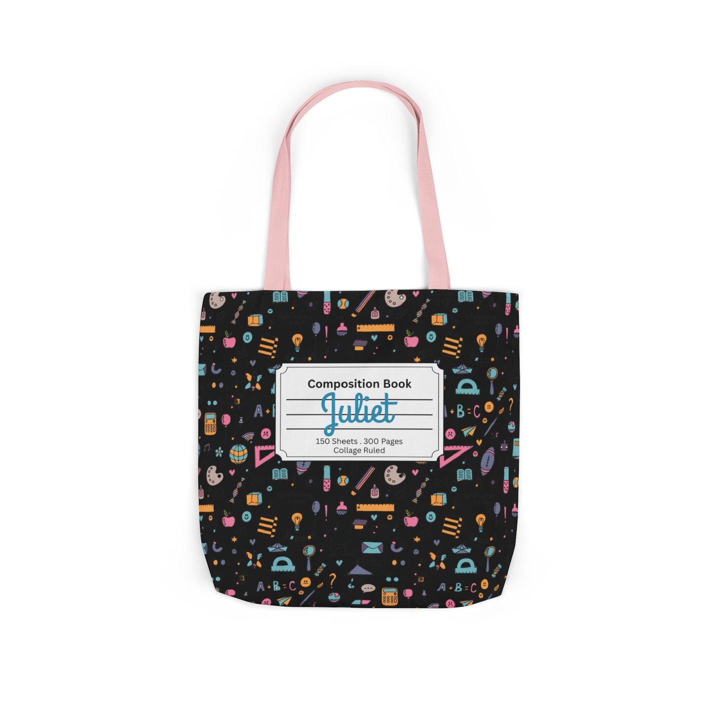 Personalized Chalkboard Chic Composition Book Inspired Canvas Tote Bag with Colorful Straps, Cute School Bag, Eco-Friendly Tote, Back to School Shopping Bag, Teacher Gift Idea