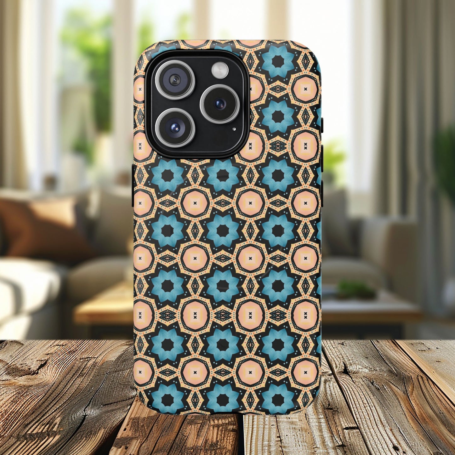 Sahara Star Mosaic Colorful Geometric iPhone Cases, Tough Magnetic iPhone Cases, Vibrant Design iPhone Cover, Durable iPhone Protection, Stylish Tech Accessories.
