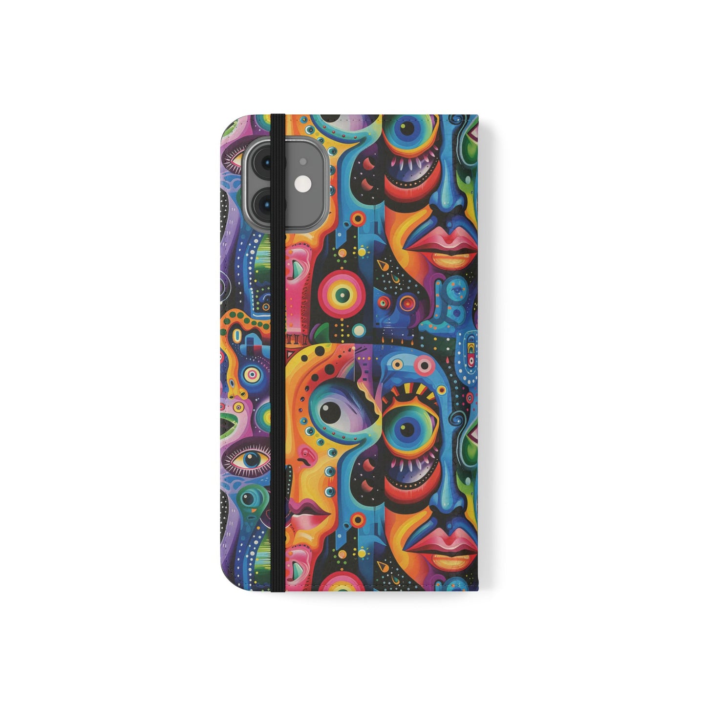 Psychedelic Visions Vibrant Art Flip iPhone and Samsung Phone Case - Colorful Faces Design for Phone Protection
