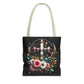 Faith and Floral Cross Heart Tote Bag