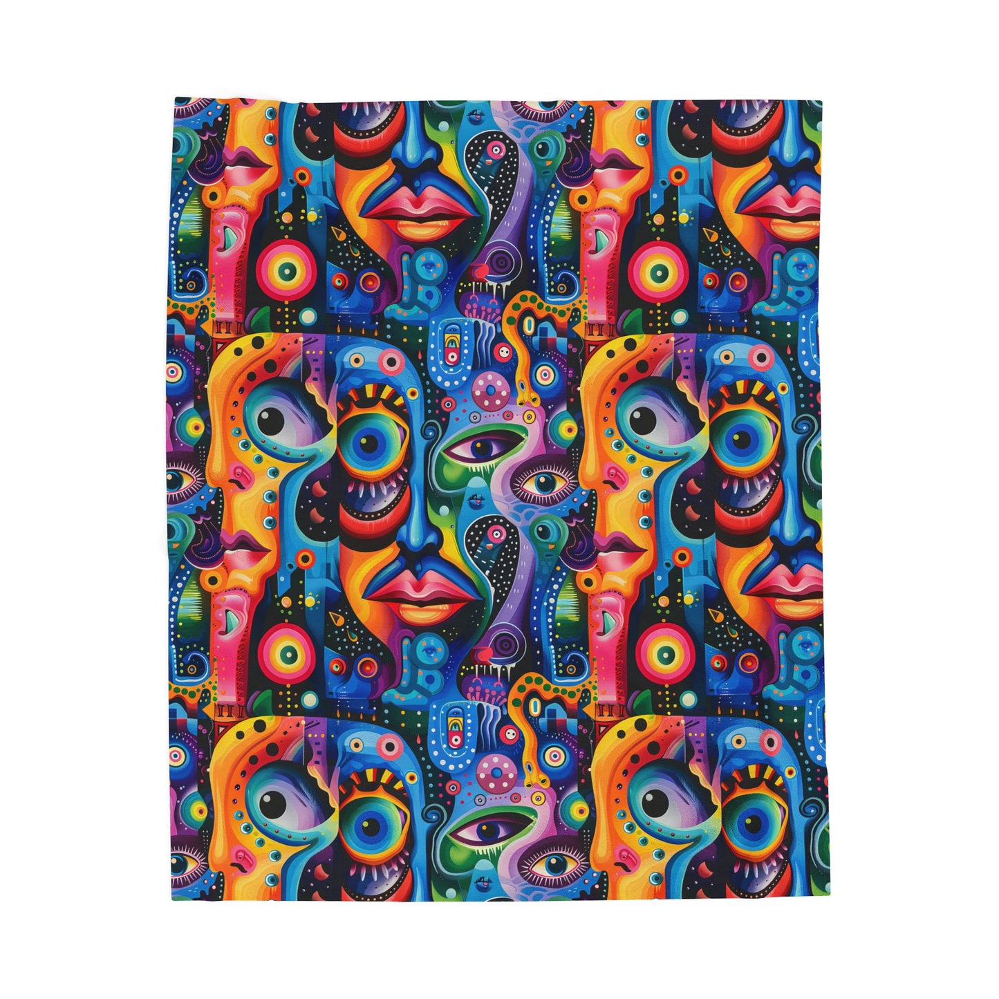 Psychedelic Visions Vibrant Abstract Faces Velveteen Plush Blanket