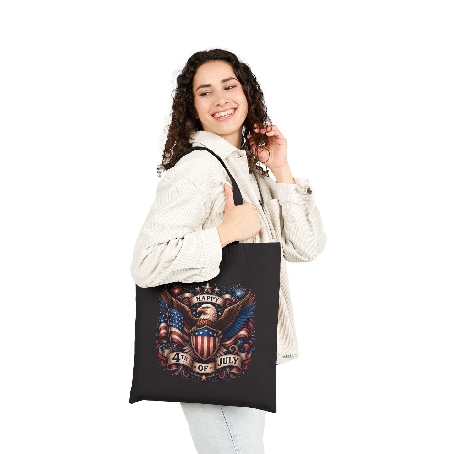 4th of July Patriotic Tote Bag — American Eagle Flag Canvas Grocery Bag
