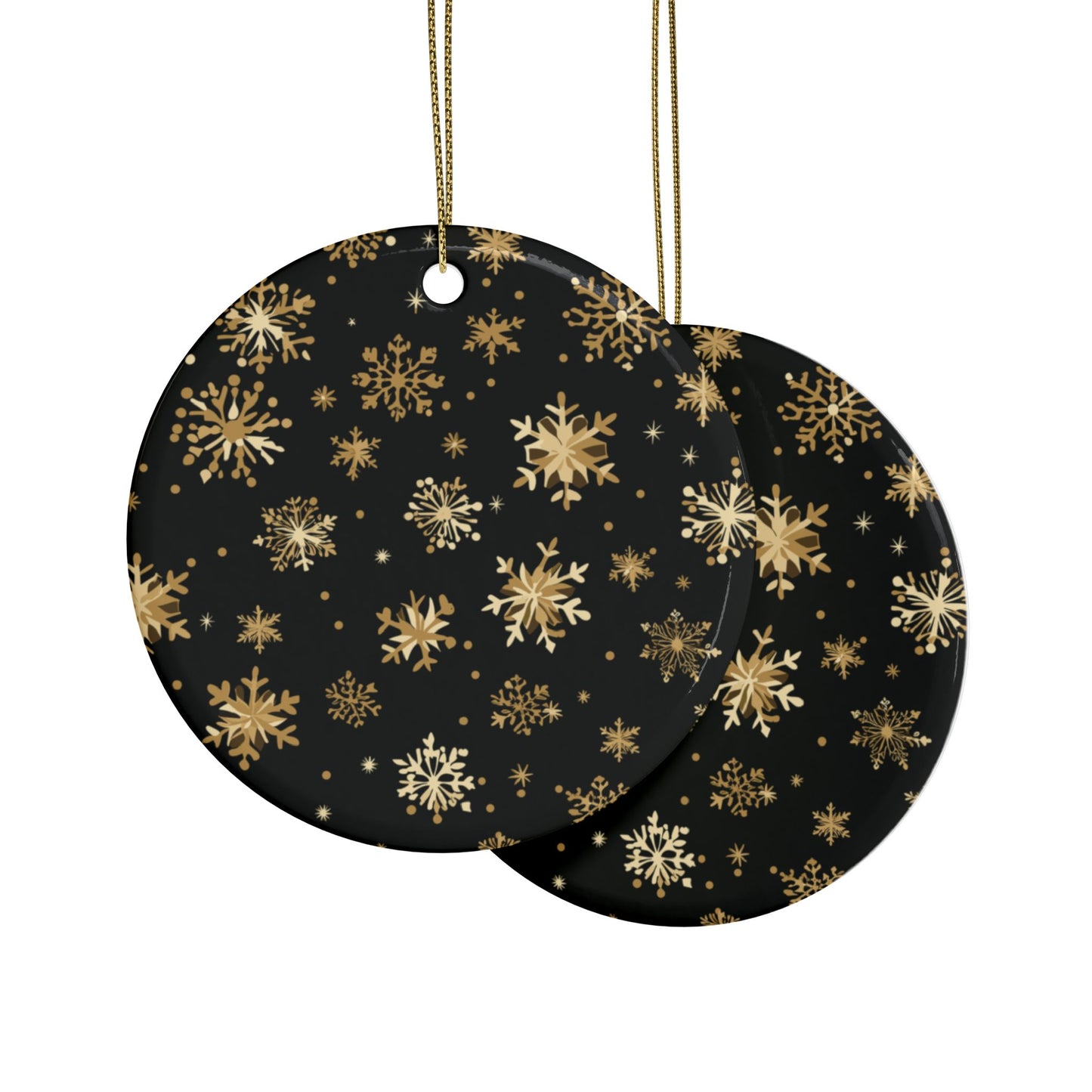 Black and Gold Snowflake Elegance Ceramic Ornaments (1pcs, 5pcs, 10pcs, 20pcs)