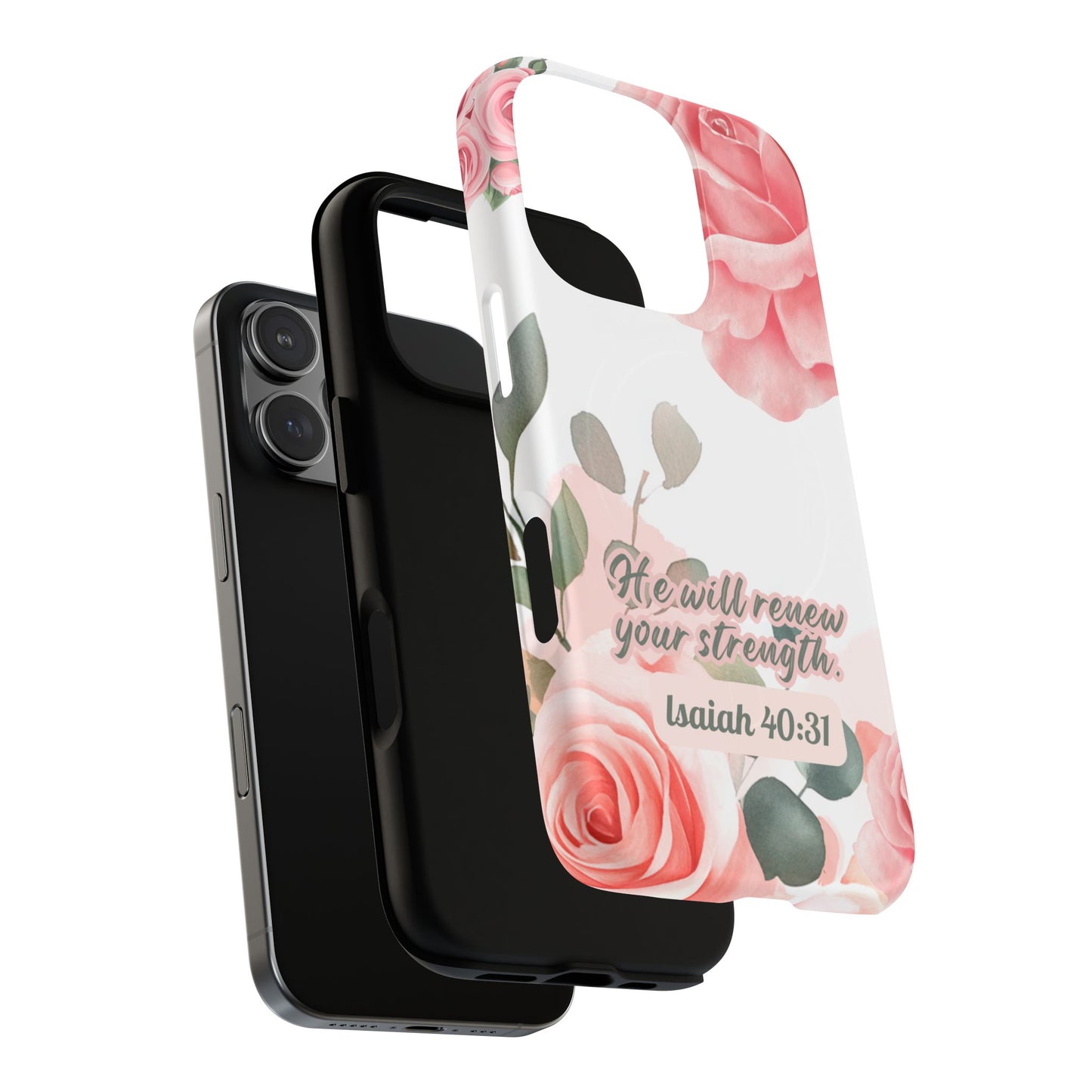You will Renew your Strength Isaiah 40:11, Inspirational Gift, Tough iPhone Magnetic Case Scripture, Floral Bible Verse, MagSafe® iPhone®, iPhone 14, iPhone 15, iPhone 16, Pro, Pro Max, Plus.