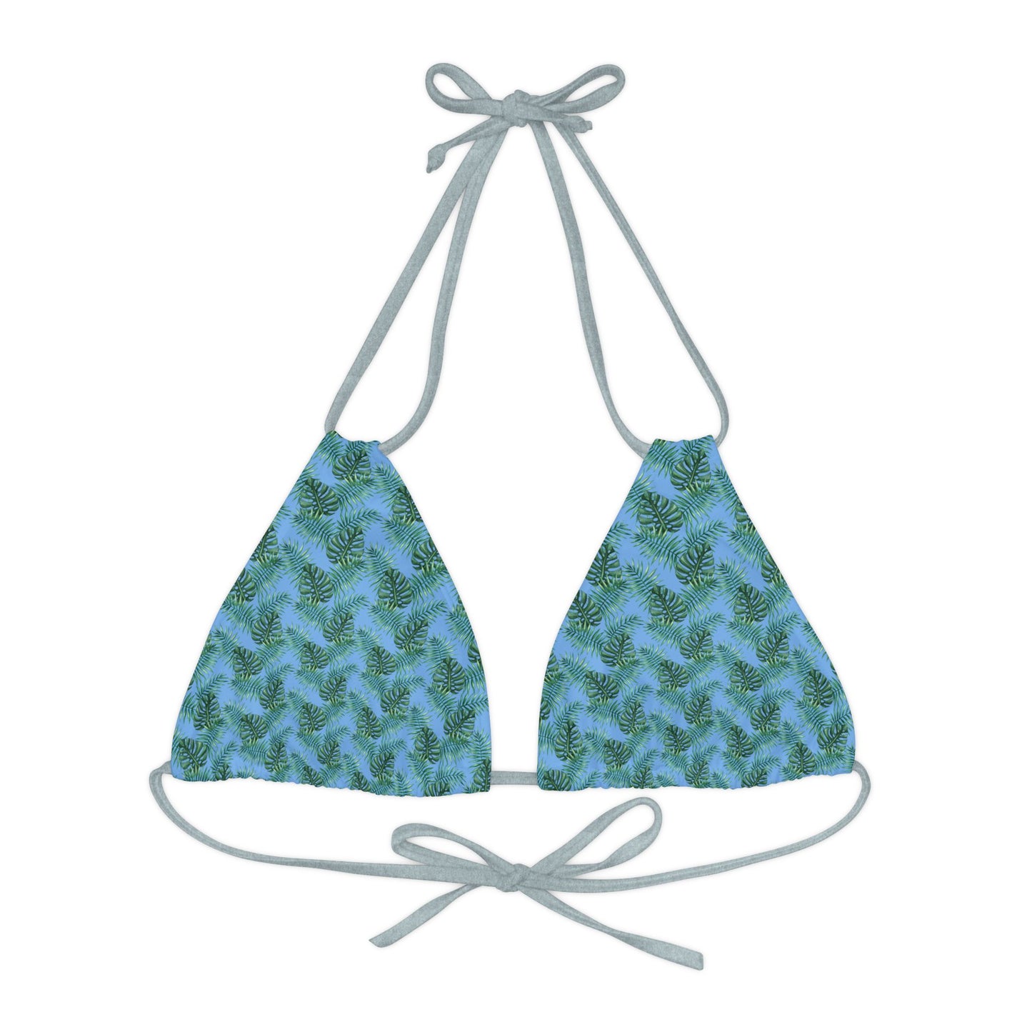 Blue Tropical Bliss Strappy Triangle Bikini Top (AOP)- (PY)