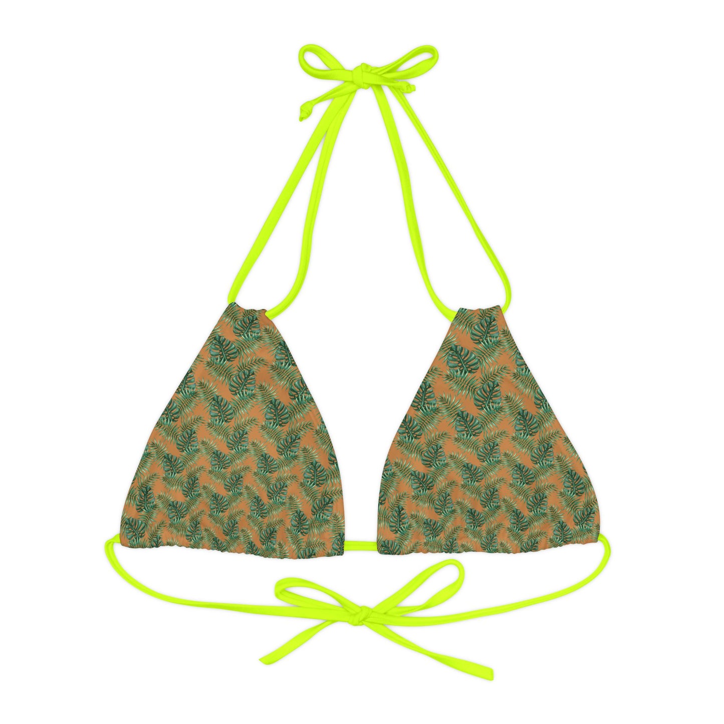 Brown Tropical Bliss Strappy Triangle Bikini Top (AOP)- (PY)