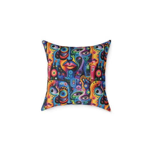 Psychedelic Visions Colorful Bohemian Canvas Square Pillow - Artistic Cushion for Home Decor