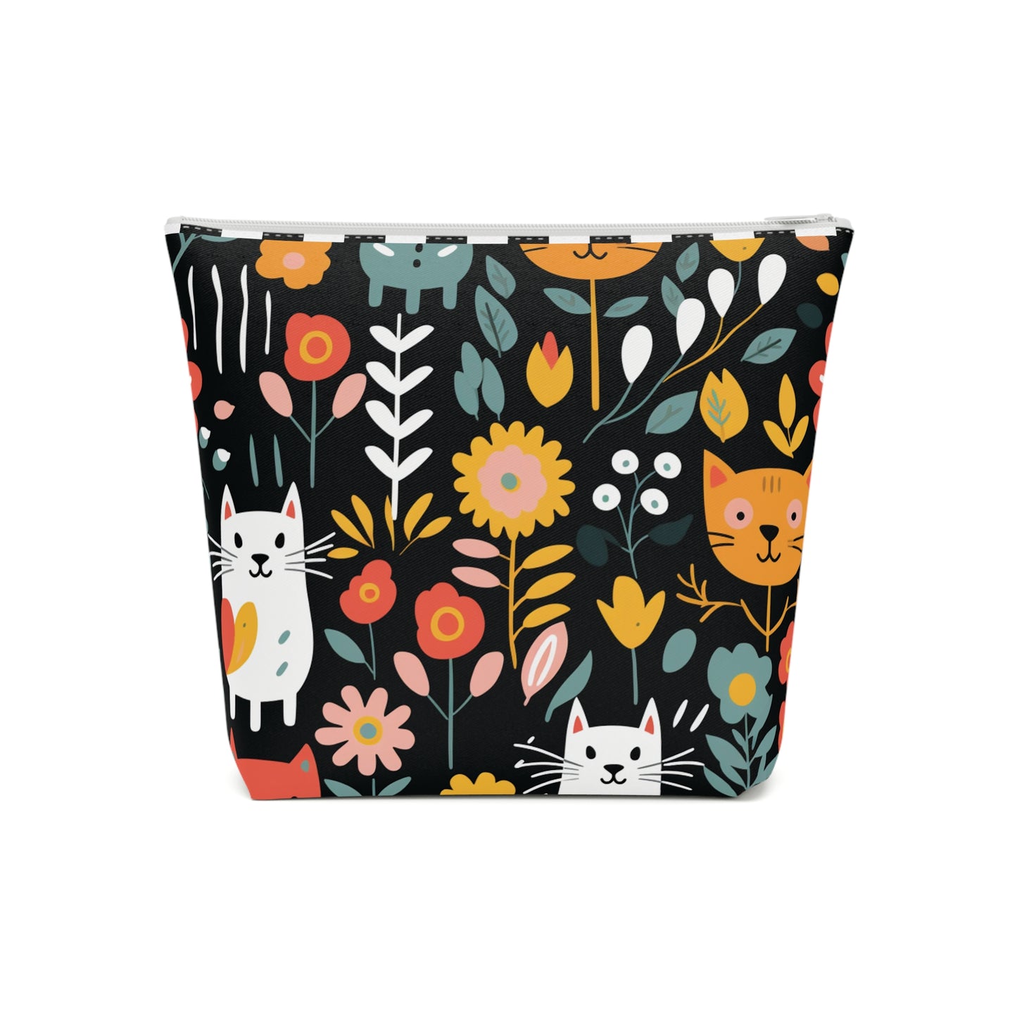 Whimsical Feline Garden Cotton Cosmetic Bag