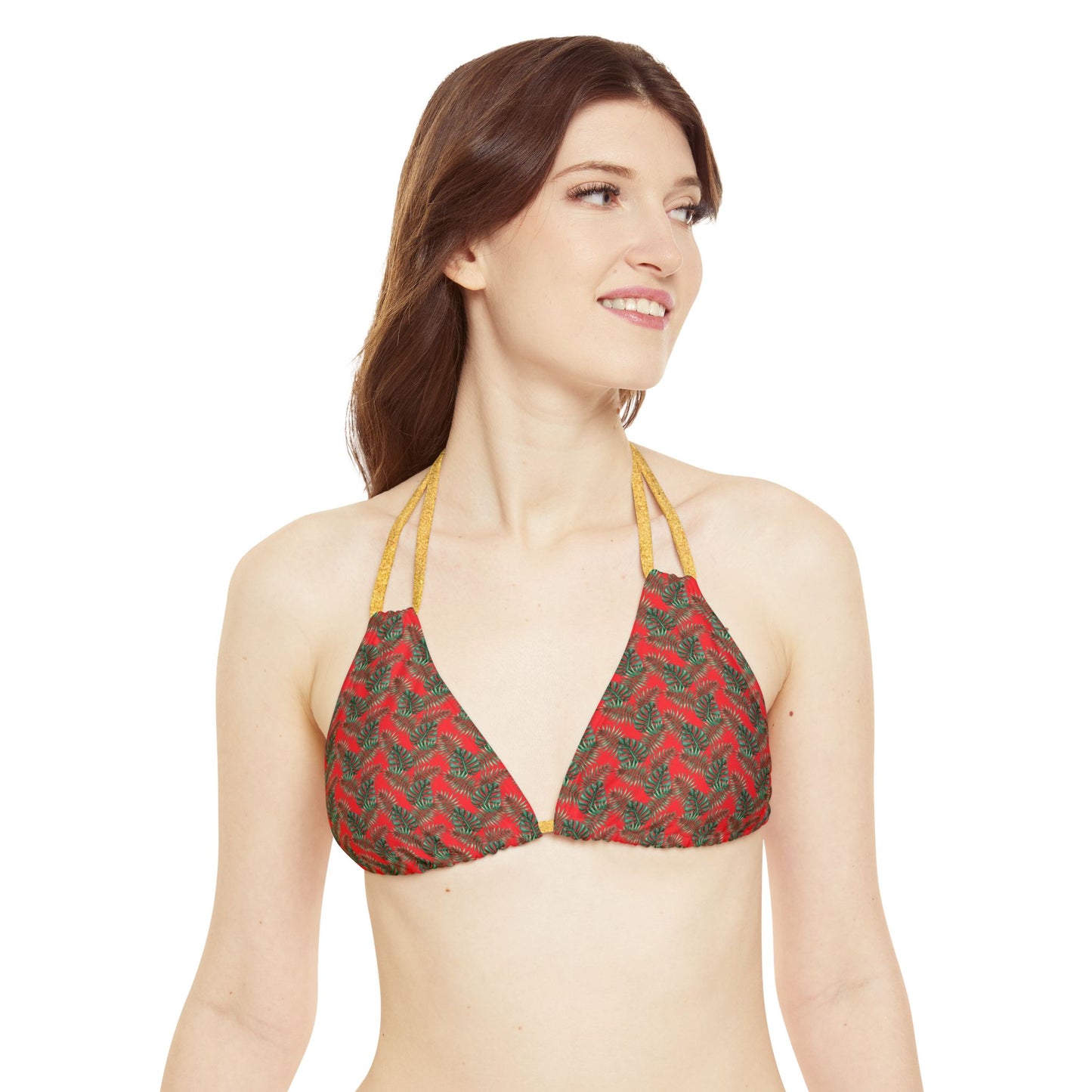 Red Tropical Bliss Strappy Triangle Bikini Top (AOP)- (PY)