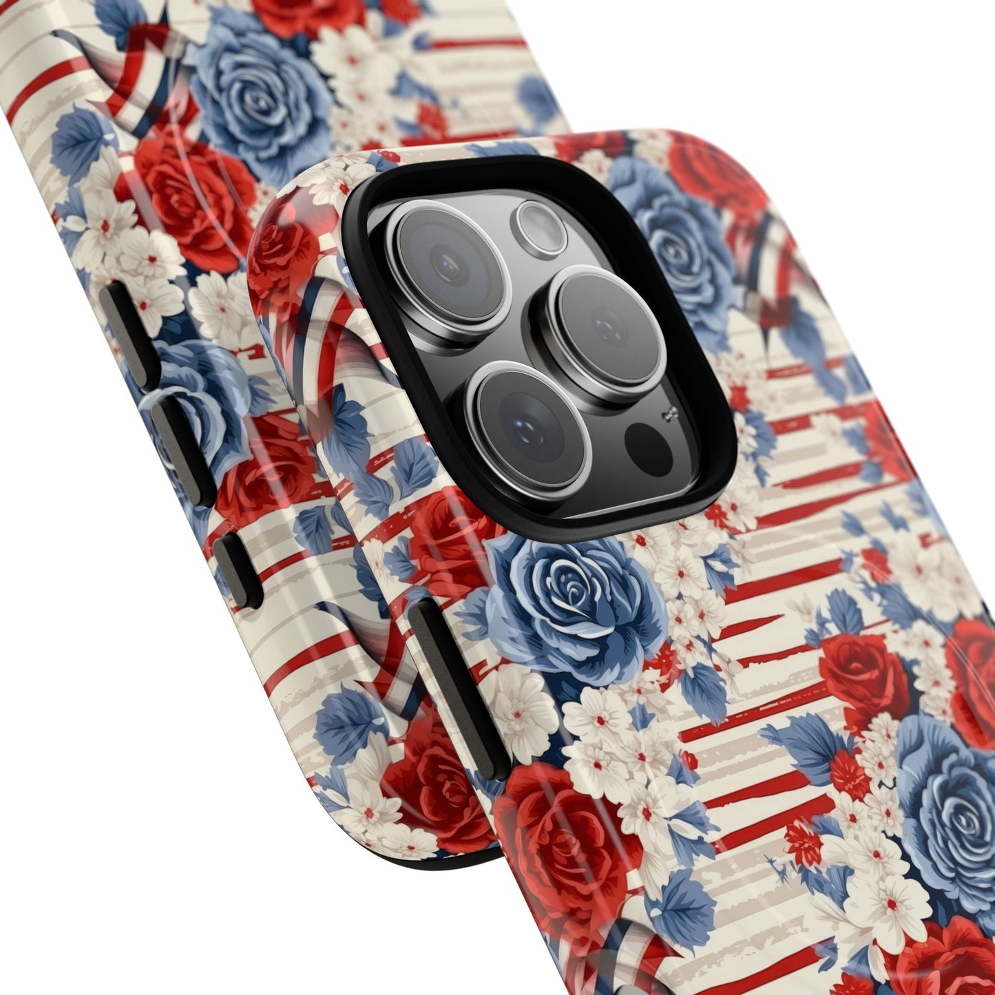 Floral Freedom Tough iPhone Magnetic Case, Red Blue Flower Design,  iPhone MagSafe® compatibility Cover, Best Gift for Her, Holiday Present