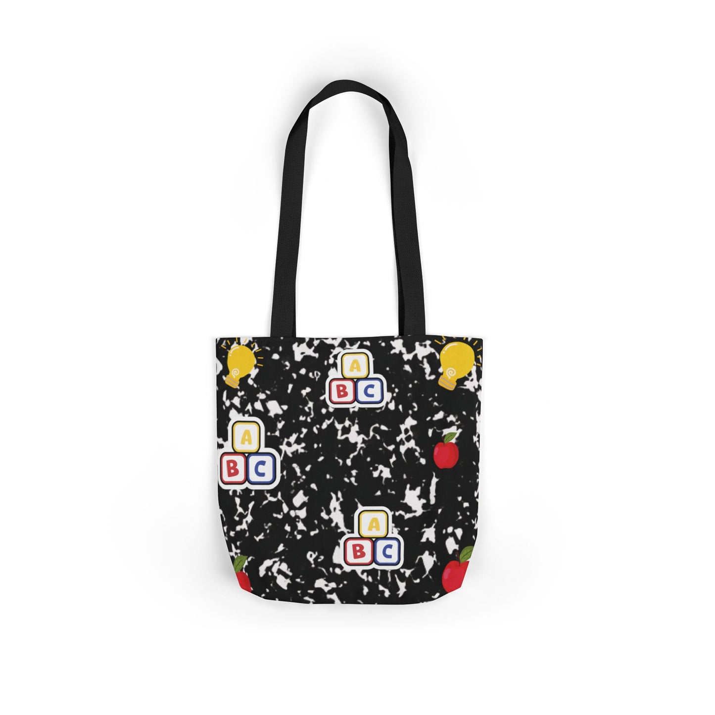 Personalized Black Composition Book Inspired Canvas Tote Bag with Colorful Straps, Cute School Bag, Eco-Friendly Tote, Back to School Shopping Bag, Teacher Gift Idea