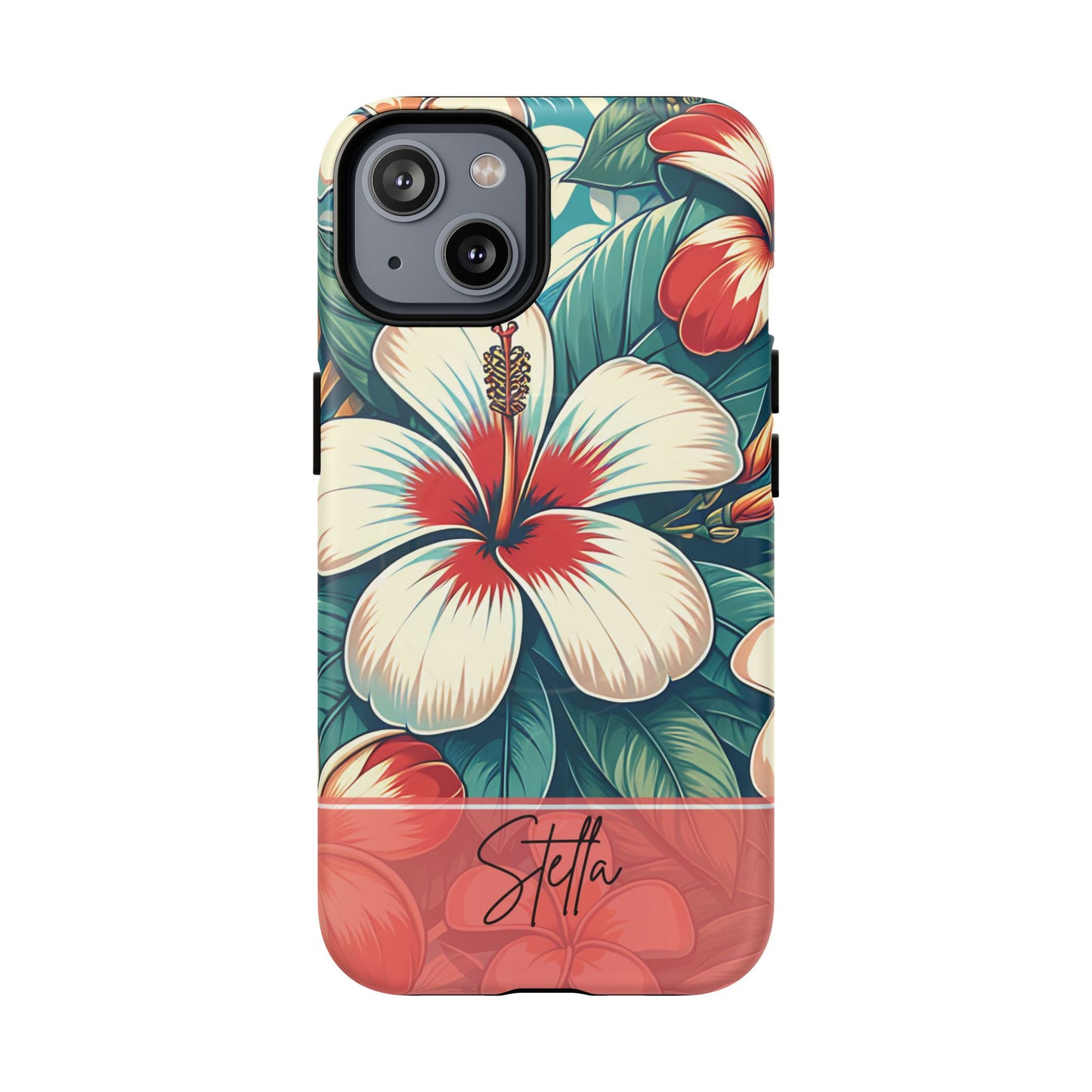 Tough Floral Phone Case, Tropical Hibiscus Design, Gift for Her, Summer Accessory, Customizable Phone Cover