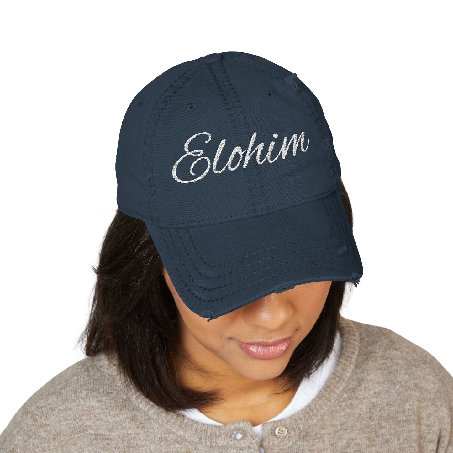 'ELOHIM, GENESIS 1:1'  Distressed Dad Hat with Embroidered, Casual Cap for Fathers, Gifts for Dads, Religious Hat, Vintage Style