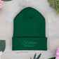Green Embroidered 'ELOHIM, GENESIS 1:1' Classic Cuffed Beanie - Cozy Winter Hat, Streetwear Accessory, Personalized Gifts, Religious Apparel, Unisex Beanie