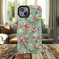Aqua Bloom Serenity Tough iPhone Magnetic Cases, Cute Flower Design, Stylish Protection, Gift for Her, Trendy Accessories, iPhone MagSafe Accessory.