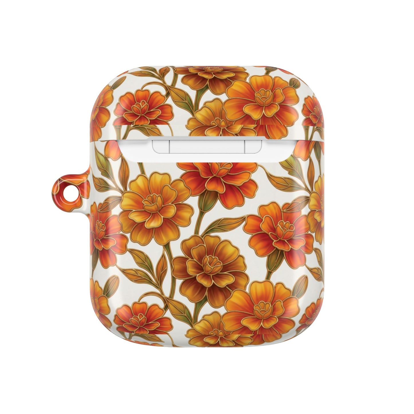 Stained Glass Effect Floral Orange Marigold AirPod Case — Personalized Name Option
