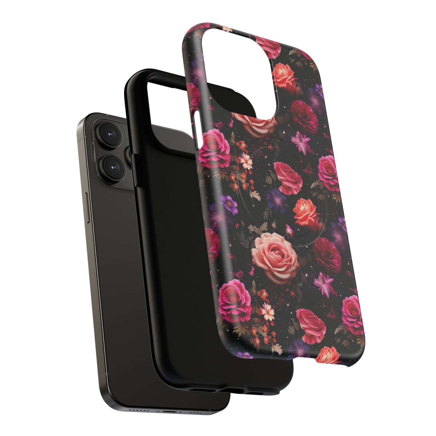 Starry Rose Garden Tough Magnetic Phone Case, Stylish Phone Cover, Gift for Her, Elegant Floral Design, Durable Phone Accessories