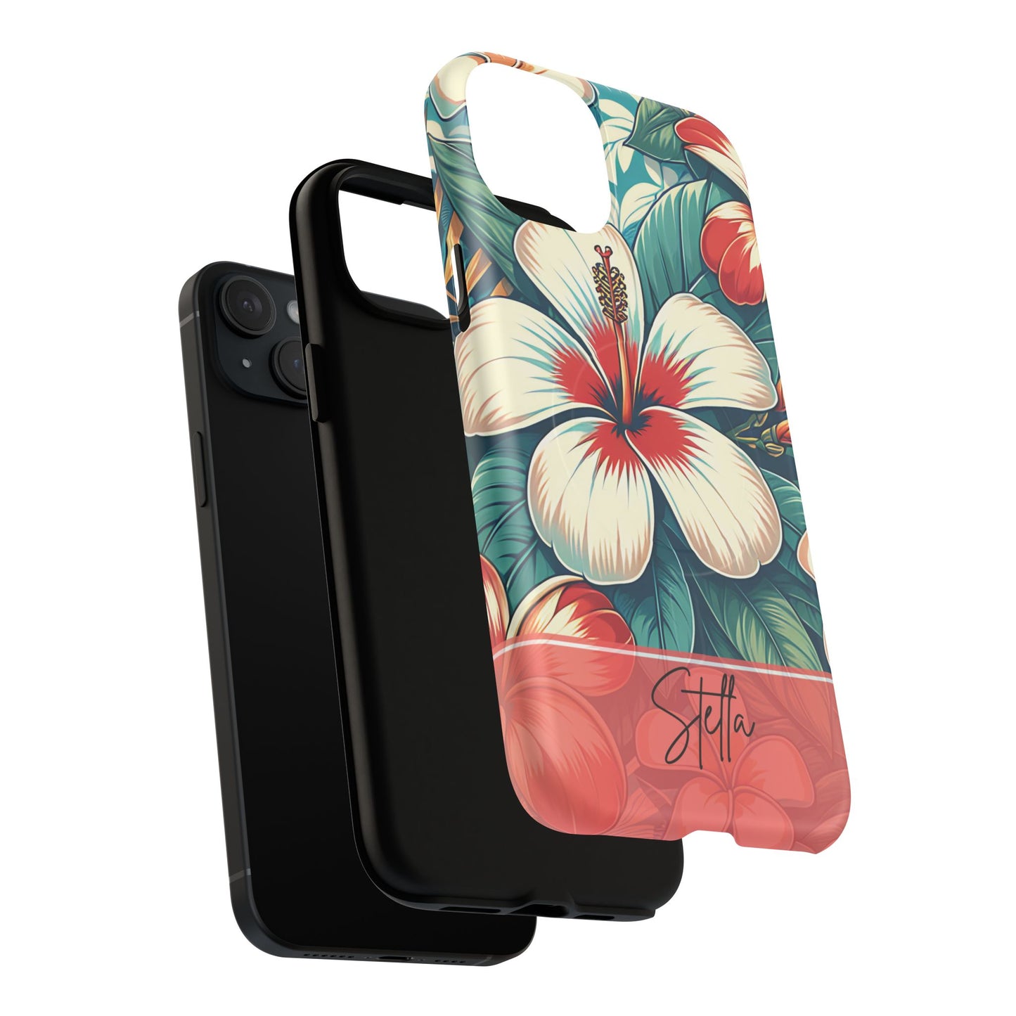 Tough Floral Phone Case, Tropical Hibiscus Design, Gift for Her, Summer Accessory, Customizable Phone Cover