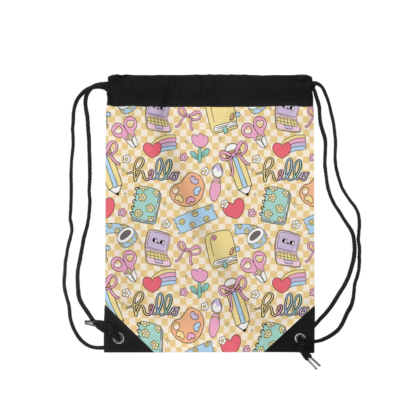 Composition Doodle Daydream Book Inspired Colorful ABC Drawstring Bag | Personalized College Ruled Tote | Kids School Gear | Fun Gym Sack | Back to School Accessory