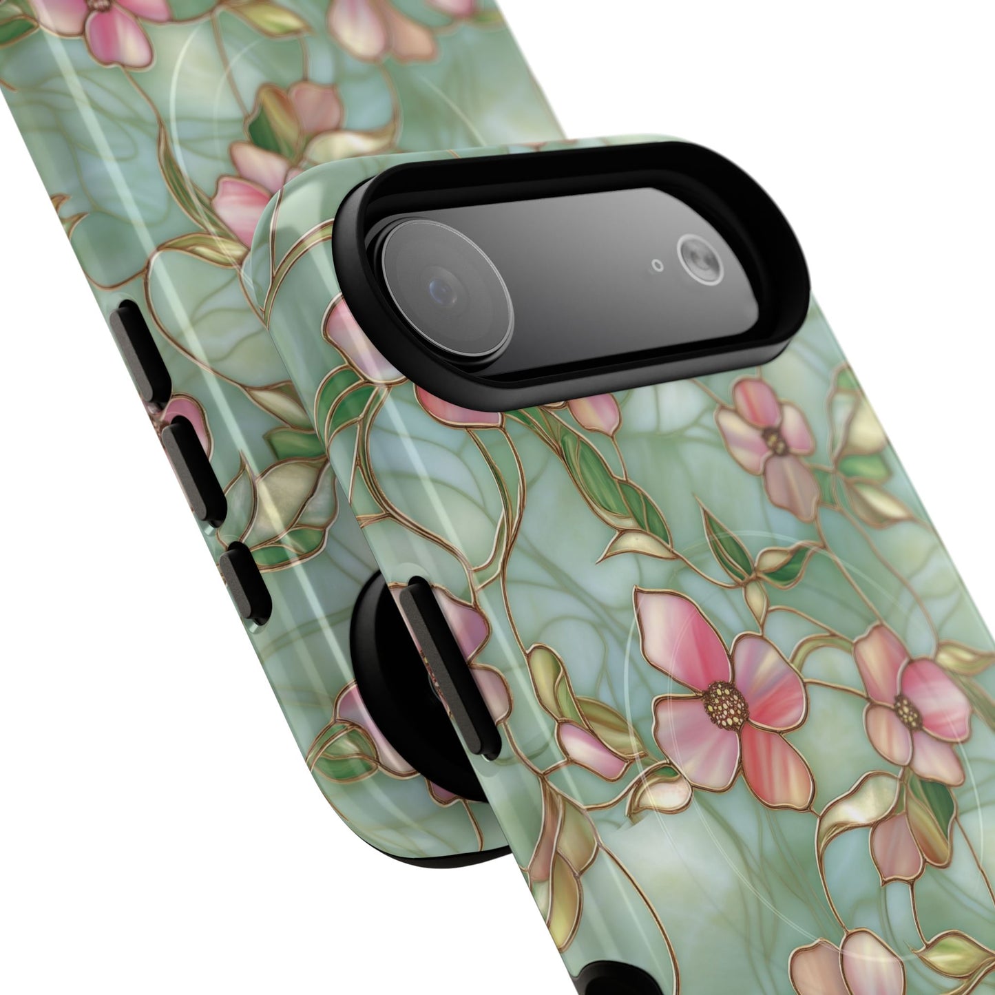 Aqua Bloom Serenity Tough iPhone Magnetic Cases, Cute Flower Design, Stylish Protection, Gift for Her, Trendy Accessories, iPhone MagSafe Accessory.