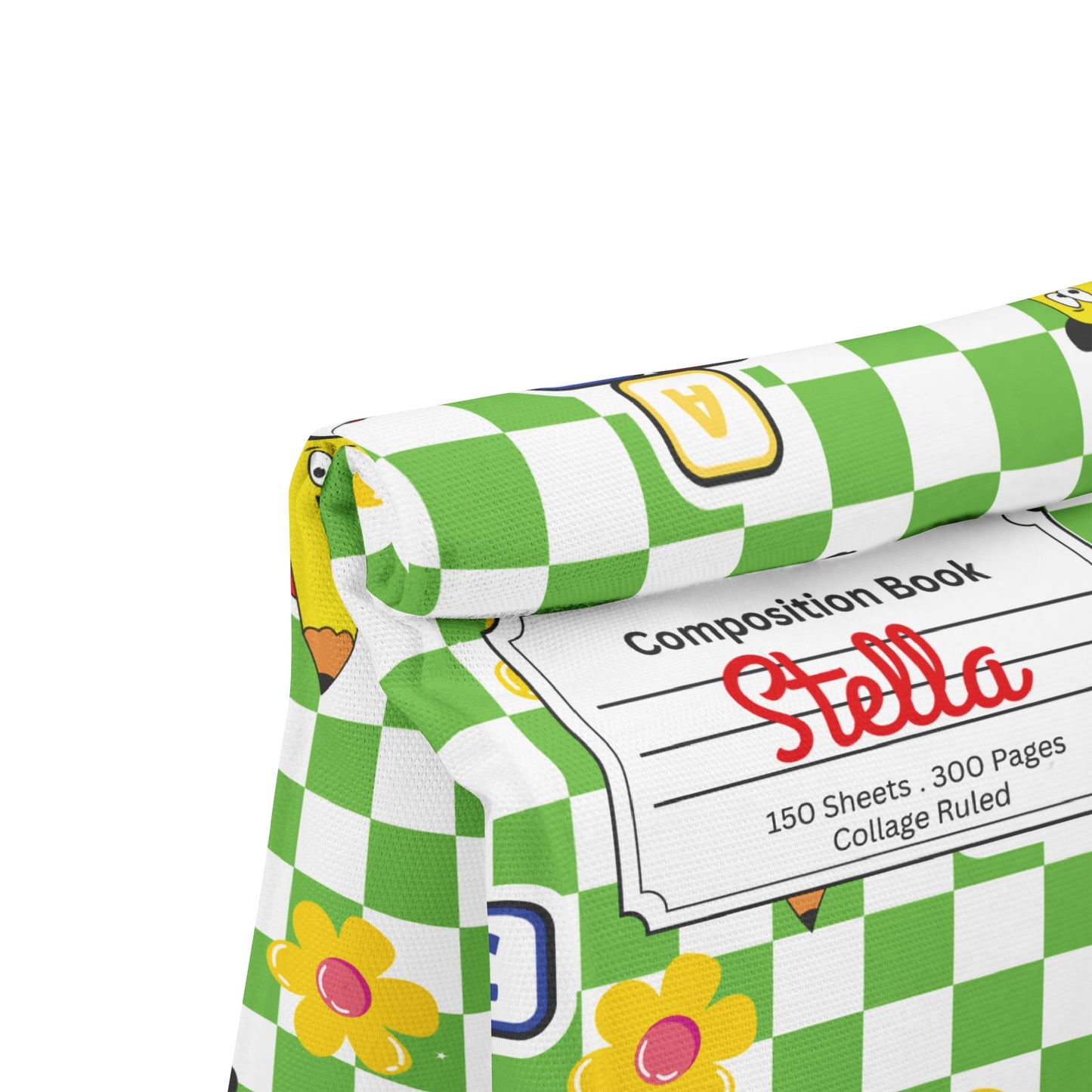 Custom Green SchoolYard Chic Composition Book Inspired Stylish Polyester Lunch Box for Kids - Perfect for School, Picnics, or Snacks | Personalized ABC Design, Back to School, Family [...]