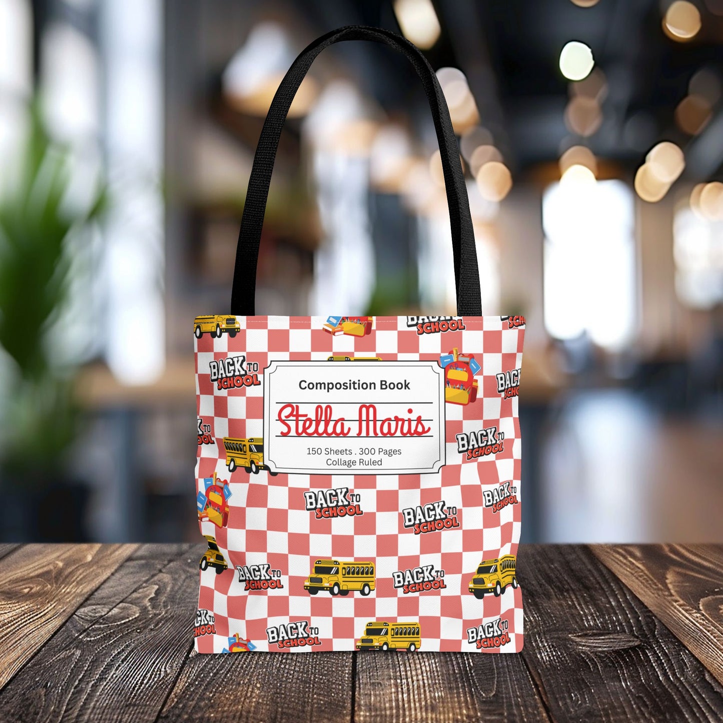 Personalized Red SchoolYard Chic Composition Book Inspired Tote Bag, Back to School Tote, Teacher Gift, Kids Bag, Custom Name Bag, Educational Accessories, Back to School Tote Bag.