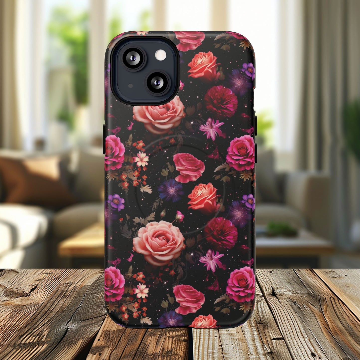 Starry Rose Garden Tough Magnetic Phone Case, Stylish Phone Cover, Gift for Her, Elegant Floral Design, Durable Phone Accessories