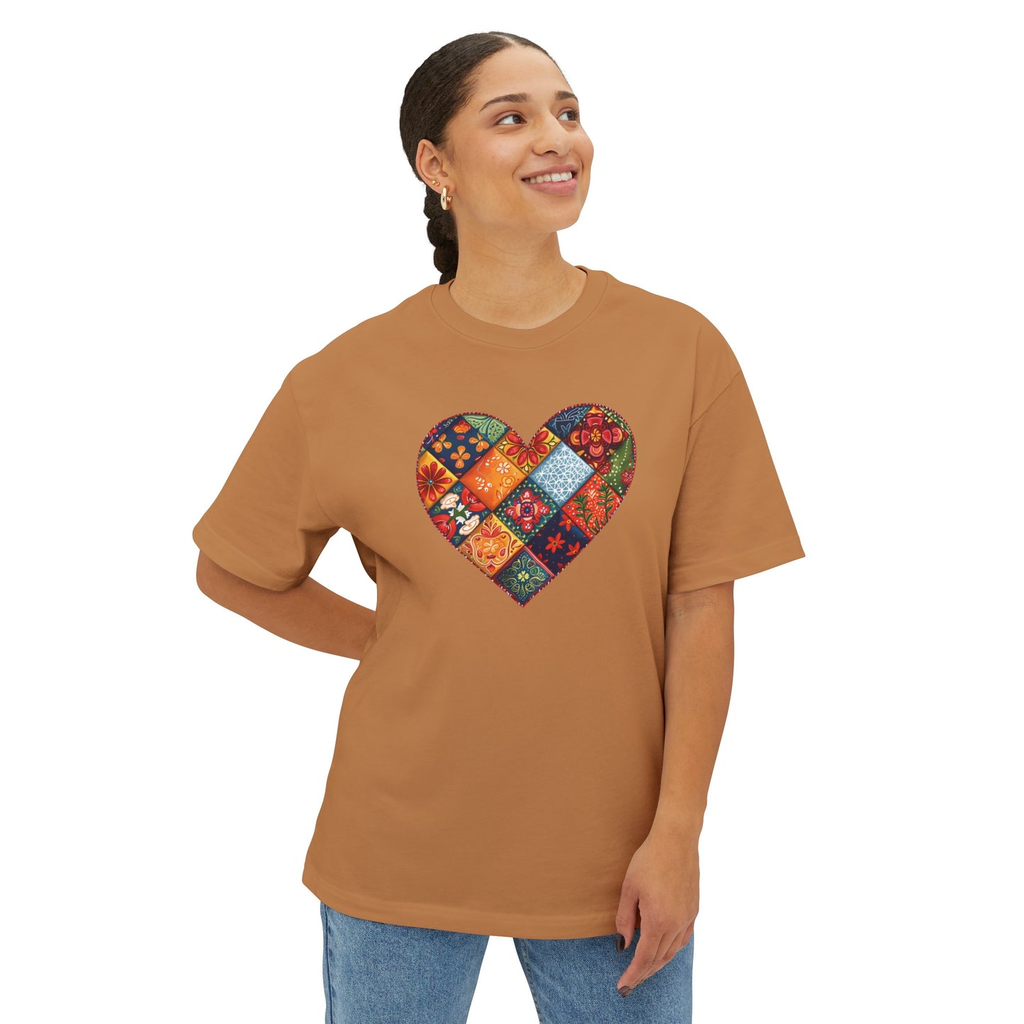 Patchwork Hearts Unisex Oversized Bella Canvas Boxy Tee