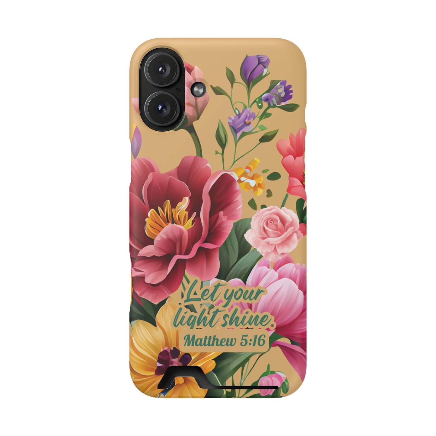 Floral Bible Verse Phone Case with Card Holder — "Let Your Light Shine" (Matthew 5:16)