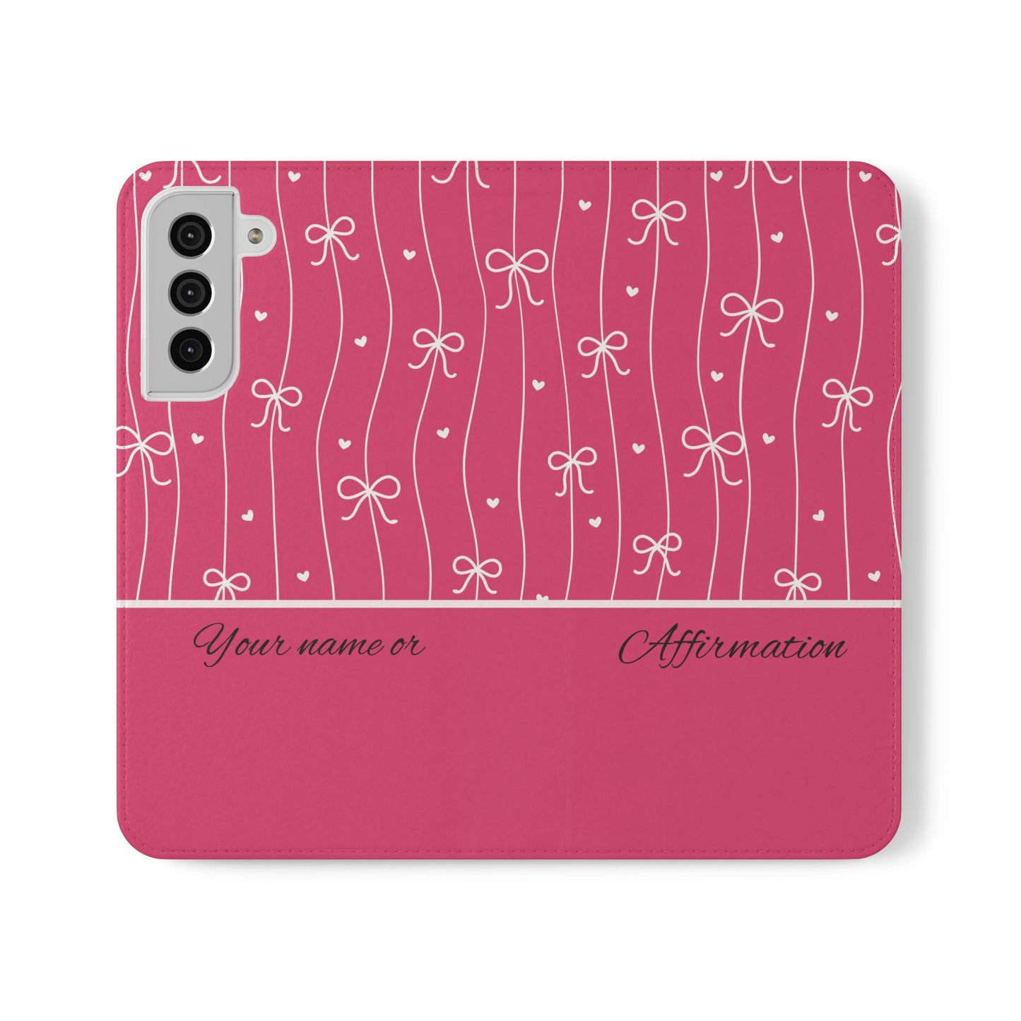 Personalized Pink Bow Coquette Flip iPhone and Samsumg Case — Custom Name or Affirmation Wallet Cover