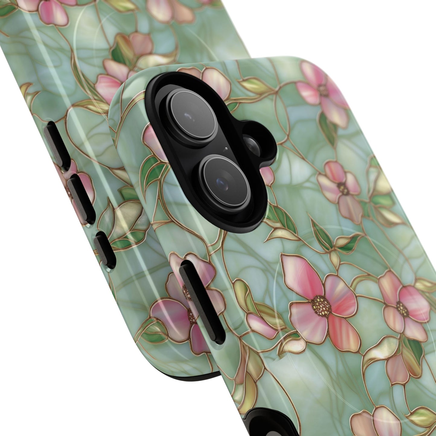 Aqua Bloom Serenity Tough iPhone Magnetic Cases, Cute Flower Design, Stylish Protection, Gift for Her, Trendy Accessories, iPhone MagSafe Accessory.