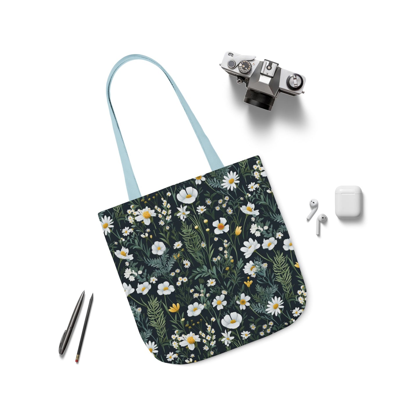 Daisy Delight Floral Canvas Tote Bag with 5-Color Straps | Eco-Friendly Shopping Bag