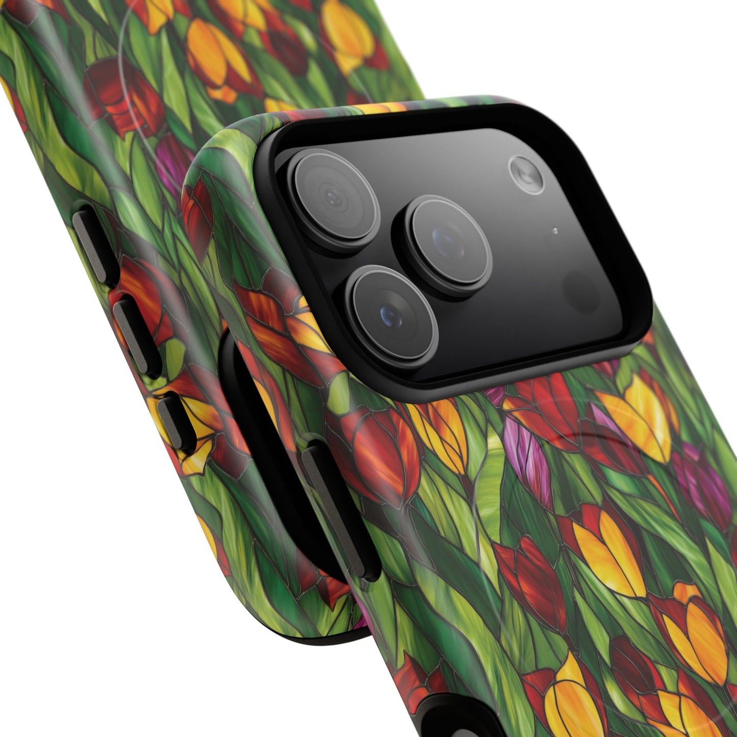 Floral Luminous Whirl Tough Magnetic iPhone Case, Stylish Protection for Everyday Life, Gift for Flower Lovers, Unique iPhone Accessory, Stained Glass iPhone Protection.