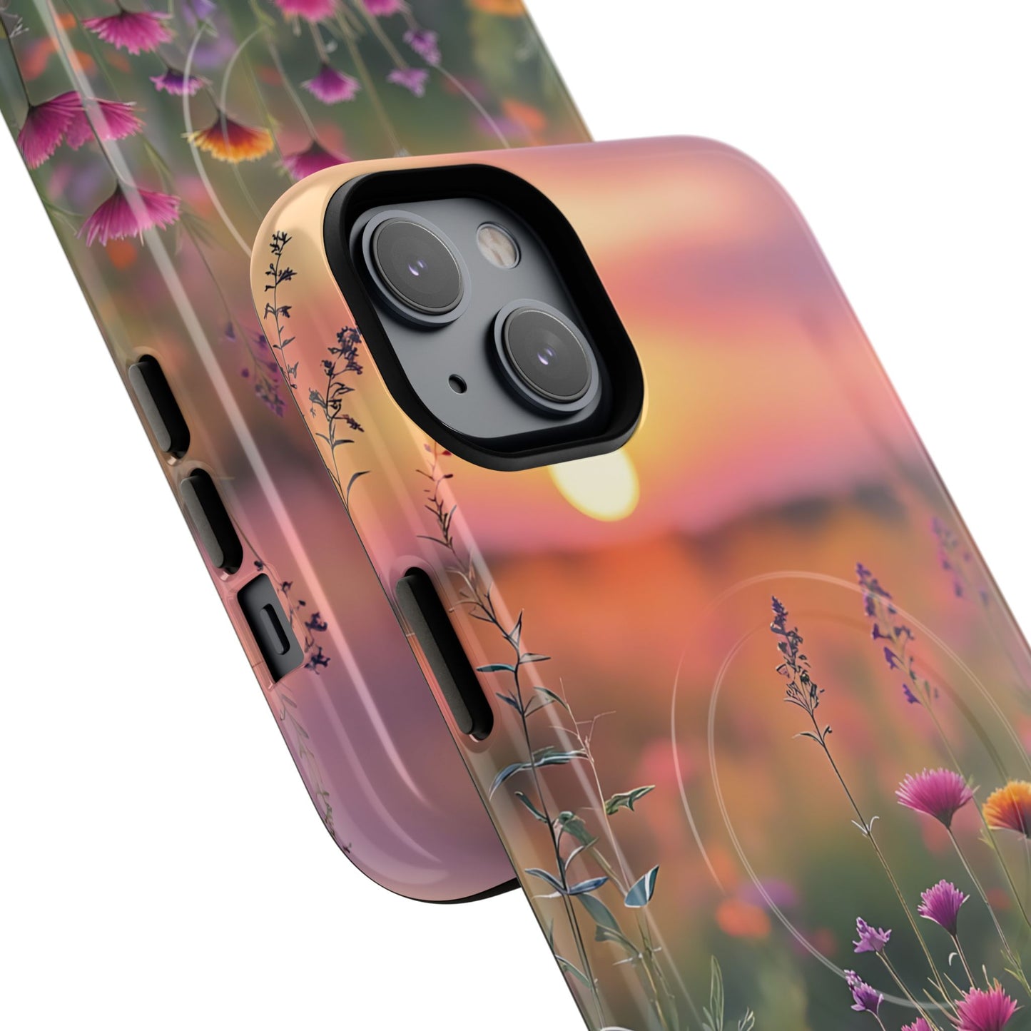 Floral Sunset Phone Case, Tough Magnetic Cases for iPhone, Nature Lover Gift, Durable Protection, Eco-Friendly Phone Accessory