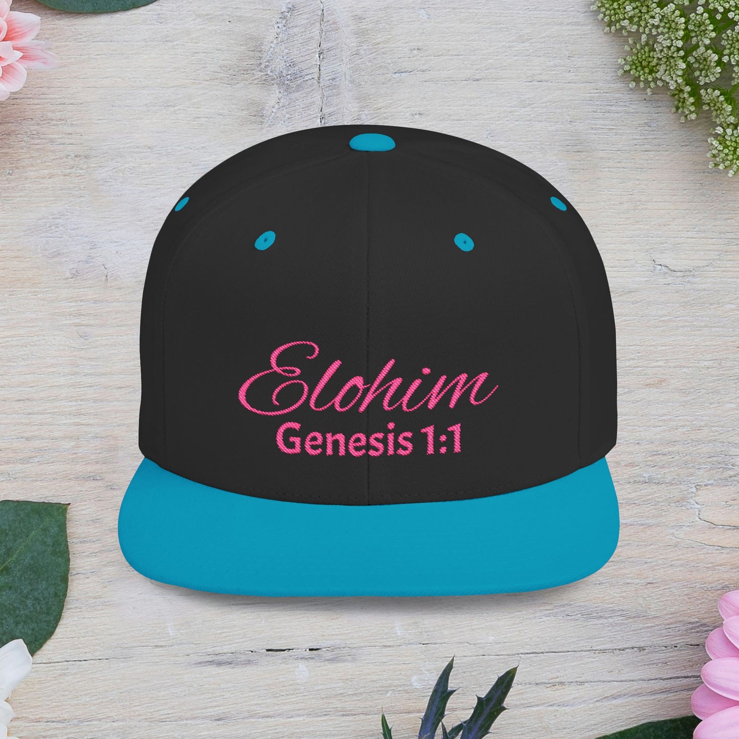 Pink Elohim Snapback Cap - Faith-Inspired Flat Bill Hat, Baseball Hat, Perfect for Gifts, Daily Wear, Spiritual Events