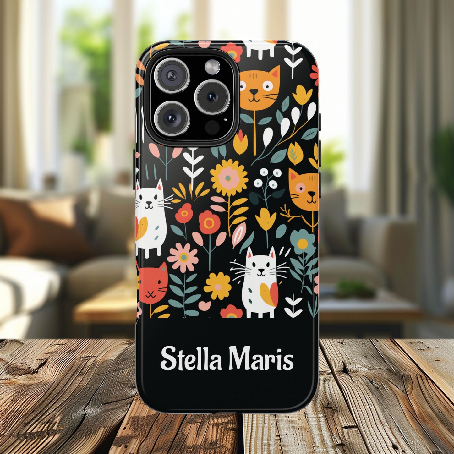 Personalized Whimsical Feline Garden Tough Phone Case — Custom Name iPhone & Samsung